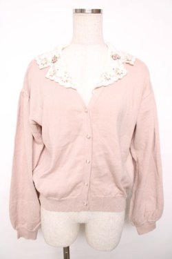 画像1: axes femme / ローズガーデン襟ニットカーデ M 淡ピンク Y-25-12-13-009-AX-TO-SZ-ZY