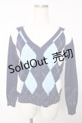 WC / アーガイル長袖カーデ F 紺 Y-25-12-13-083-LO-TO-SZ-ZS
