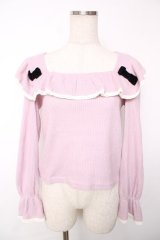 Bubbles / リボン付きスクエアネックニット F ピンク Y-25-12-13-086-CA-TO-SZ-ZY