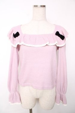 画像1: Bubbles / リボン付きスクエアネックニット F ピンク Y-25-12-13-086-CA-TO-SZ-ZY