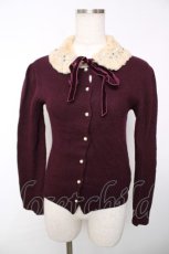 画像1: Jane Marple / ファーカラーのカーディガン M ワイン Y-25-12-13-090-JM-TO-SZ-ZT516 (1)