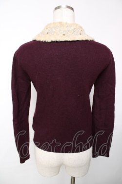 画像2: Jane Marple / ファーカラーのカーディガン M ワイン Y-25-12-13-090-JM-TO-SZ-ZY