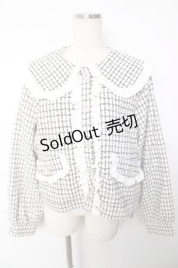 画像1: DearMyLove / 丸襟フリルビジューツイードジャケット 4L-5L アイボリー Y-25-12-13-098-EL-JA-SZ-ZY