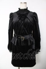 Bubbles / 編み上げリボンベロアペプラムミニワンピース F 黒 Y-25-12-13-099-CA-OP-SZ-ZY