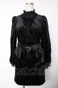 Bubbles / 編み上げリボンベロアペプラムミニワンピース F 黒 Y-25-12-13-099-CA-OP-SZ-ZY