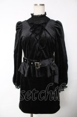 画像1: Bubbles / 編み上げリボンベロアペプラムミニワンピース F 黒 Y-25-12-13-099-CA-OP-SZ-ZT628 (1)