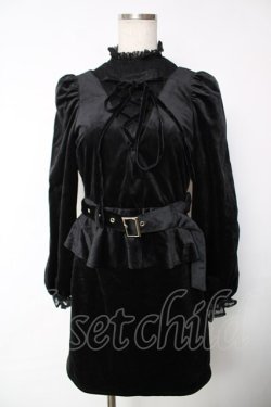 画像1: Bubbles / 編み上げリボンベロアペプラムミニワンピース F 黒 Y-25-12-13-099-CA-OP-SZ-ZY