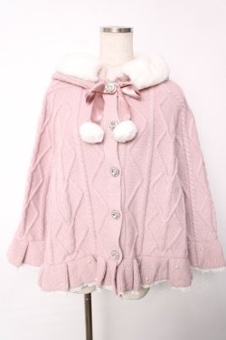 画像1: Ank Rouge / ぽんぽんリボンニットポンチョ M ピンク Y-25-12-13-102-CA-CO-SZ-ZY
