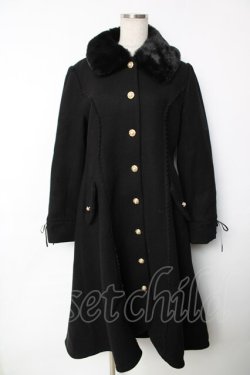 画像1: axes femme / ファー襟フィッシュテールコート  黒 Y-25-12-13-104-AX-CO-SZ-ZY