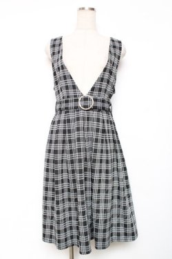 画像1: axes femme POETIQUE / ベルト付きチェックジャンパースカート M 黒 Y-25-12-13-110-AX-OP-SZ-ZY