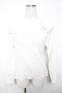 画像1: axes femme / ローズ刺繍オフショルニット F 白 Y-25-12-13-015-AX-TO-SZ-ZY