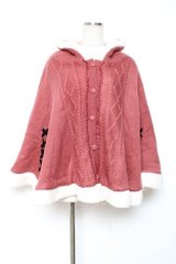 axes femme / 編み上げ裏ボアニットポンチョ  ピンク Y-25-12-13-132-AX-CO-SZ-ZY
