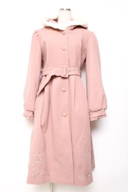 画像1: axes femme / 額縁風刺繍フード付きコート L ピンク Y-25-12-13-137-AX-CO-SZ-ZY
