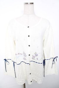 axes femme / sajou刺繍入ニットカーデ  キナリ Y-25-12-13-017-AX-TO-SZ-ZY