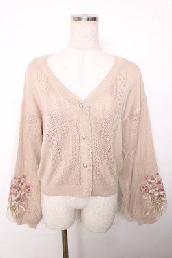 画像1: axes femme / フラワーブーケ刺繍カーデ M ベージュ Y-25-12-13-020-AX-TO-SZ-ZY