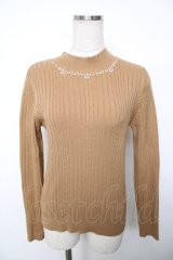 axes femme / ビジューモックネックニット M 茶 Y-25-12-13-021-AX-TO-SZ-ZY