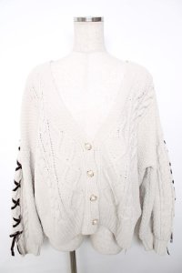 axes femme / レースアップ袖ニットカーディガン M オフ Y-25-12-13-027-AX-TO-SZ-ZY
