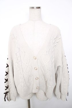 画像1: axes femme / レースアップ袖ニットカーディガン M オフ Y-25-12-13-027-AX-TO-SZ-ZY