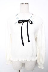 axes femme POETIQUE / フラワー刺繍襟ニットプルオーバー M 生成り Y-25-12-13-031-AX-TO-SZ-ZY