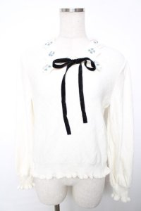 axes femme POETIQUE / フラワー刺繍襟ニットプルオーバー M 生成り Y-25-12-13-031-AX-TO-SZ-ZY