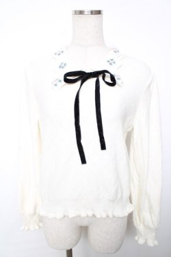 画像1: axes femme POETIQUE / フラワー刺繍襟ニットプルオーバー M 生成り Y-25-12-13-031-AX-TO-SZ-ZY