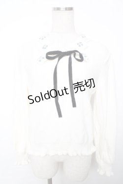 画像1: axes femme POETIQUE / フラワー刺繍襟ニットプルオーバー M 生成り Y-25-12-13-031-AX-TO-SZ-ZI