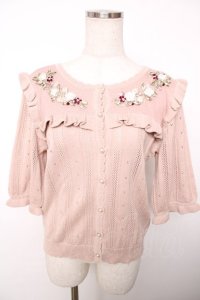 axes femme / リボン花刺繍透かし編みカーディガン F アワピンク Y-25-12-13-032-AX-TO-SZ-ZY