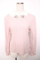 axes femme / ビジュー＆プチバラ装飾テレコトップス  ピンク Y-25-12-13-033-AX-TO-SZ-ZY
