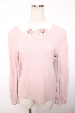 画像1: axes femme / ビジュー＆プチバラ装飾テレコトップス  ピンク Y-25-12-13-033-AX-TO-SZ-ZY