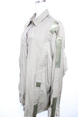 画像3: Ozz conte / ベルトテープ刺繍入りロングシャツ  カーキ Y-25-12-17-041-OO-BL-SZ-ZY