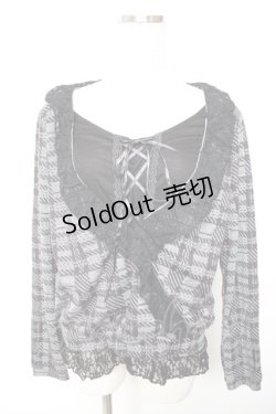 画像1: axes femme / レイヤード風チェックトップス  黒 Y-25-12-17-051-AX-TO-SZ-ZY