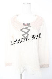 axes femme / ベロアリボン使い襟付きニットトップス  生成り Y-25-12-17-060-AX-TO-SZ-ZY