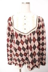 axes femme / アーガイル柄レースニットプルオーバー M アワピンク Y-25-12-17-061-AX-TO-SZ-ZY