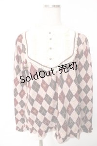 axes femme / アーガイル柄レースニットプルオーバー M アワピンク Y-25-12-17-061-AX-TO-SZ-ZY