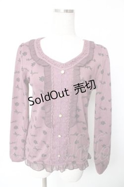 画像1: axes femme / ローズ柄ニットカットソー  ピンク Y-25-12-17-062-AX-TO-SZ-ZY