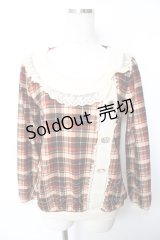 axes femme / 襟リボンデザインチェックニットソー  ブラウン Y-25-12-17-064-AX-TO-SZ-ZY