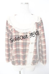 axes femme / 襟リボンデザインチェックニットソー  ブラウン Y-25-12-17-064-AX-TO-SZ-ZY