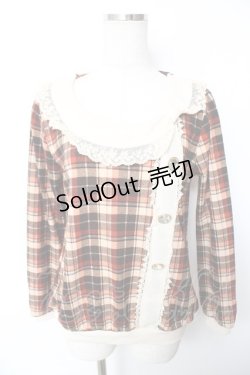 画像1: axes femme / 襟リボンデザインチェックニットソー  ブラウン Y-25-12-17-064-AX-TO-SZ-ZY