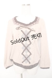 axes femme / パッチワークアーガイルプルオーバー  ピンク Y-25-12-17-065-AX-TO-SZ-ZY