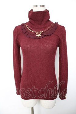 画像1: axes femme / ネックレス付ハイネックリブニット  ワイン Y-25-12-17-066-AX-TO-SZ-ZY