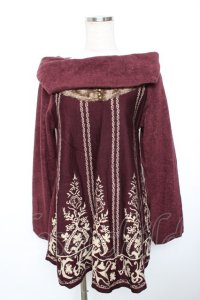 axes femme / 襟ファーニットチュニ  ワイン Y-25-12-17-067-AX-OP-SZ-ZY