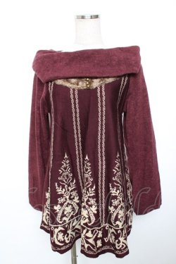 画像1: axes femme / 襟ファーニットチュニ  ワイン Y-25-12-17-067-AX-OP-SZ-ZY