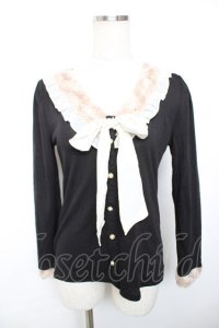 axes femme / リボン付きファー襟プルオーバー  黒 Y-25-12-17-070-AX-TO-SZ-ZY