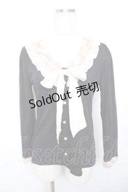 画像1: axes femme / リボン付きファー襟プルオーバー  黒 Y-25-12-17-070-AX-TO-SZ-ZS