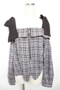 axes femme / チェックオフショルリボンプルオーバー F 黒 Y-25-12-17-073-AX-TO-SZ-ZY