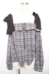 axes femme / チェックオフショルリボンプルオーバー F 黒 Y-25-12-17-073-AX-TO-SZ-ZY