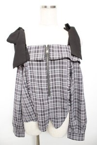 axes femme / チェックオフショルリボンプルオーバー F 黒 Y-25-12-17-073-AX-TO-SZ-ZY