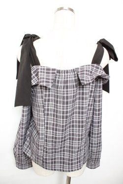 画像2: axes femme / チェックオフショルリボンプルオーバー F 黒 Y-25-12-17-073-AX-TO-SZ-ZY