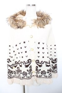 axes femme / ファーフードローズリボンニットポンチョ  生成り Y-25-12-17-077-AX-CO-SZ-ZY