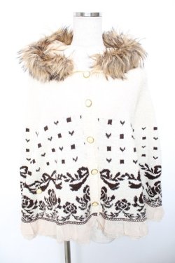 画像1: axes femme / ファーフードローズリボンニットポンチョ  生成り Y-25-12-17-077-AX-CO-SZ-ZY